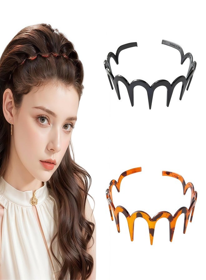 USHJNV New U Shape Fashion Tooth Hair Comb Headband, High Cranium Head Bands for Women's Hair, Reversible Korean Headbands with Teeth (Amber color + Glossy black,2 Pieces) - Image 1